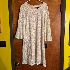 RN Studio by Ronni Nicole Women’s Embroidered Lace Dress Ivory/Nude Size 16 NWT